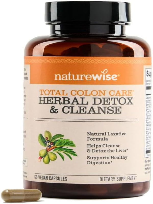 Naturewise Total Colon Care Herbal Cleanse - With Prebiotics, Botanicals, & Antioxidants - for Regular Bowel Movement, Digestion, Gut Health - Vegan, Gluten-Free, Non-GMO - 60 Capsules[2-Month Supply] - Nirvana Guru