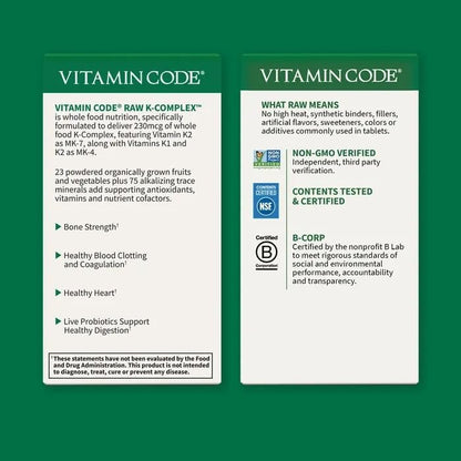 Garden of Life Vitamin K2 and K1, Vitamin Code Vegan K Complex Vitamin for Bone Strength and Heart Health, Vitamin K1 and K2, Omega Rich Flax Seed Oil, Trace Minerals, Probiotics, 60 Day Supply - Nirvana Guru