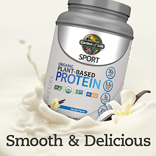 Organic Vegan Chocolate Protein Powder with Probiotics, BCAAs, 30g Plant Protein, NSF Certified, Gluten Free & Sport, Non GMO, Garden of Life Sport Protein Powder - 19 Servings - Nirvana Guru