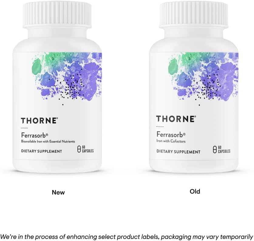 THORNE Ferrasorb - 36 mg Iron with Essential Nutrients - Complete Blood Support Formula* - Elemental Iron, Folate, B and C Vitamins for Optimal Absorption - Gluten-Free - 60 Capsules - Nirvana Guru