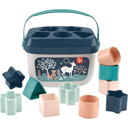 Fisher-Price Stacking Toy Baby’s First Blocks Set of 10 Shapes for Sorting Play for Infants Ages 6+ Months, Navy Fawn nirvanaguru