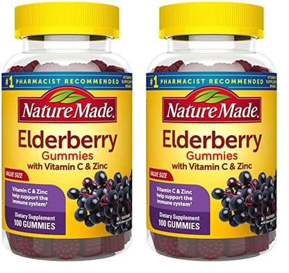 Nature Made Elderberry with Vitamin C and Zinc, Dietary Supplement for Immune Support, 100 Gummies, 50 Day Supply - Nirvana Guru