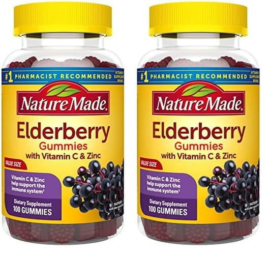 Nature Made Elderberry with Vitamin C and Zinc, Dietary Supplement for Immune Support, 100 Gummies, 50 Day Supply - Nirvana Guru