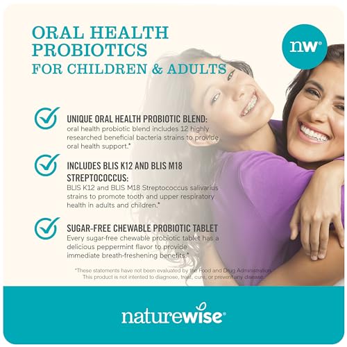 NatureWise Oral Probiotics for Teeth & Gums & Fresh Breath* - Chewable Sugar-Free Mint Tablet - Dental Support for Kids & Adults w/ BLIS K12 & M18 - Non-GMO - 50 Count[50-Day Supply] - Nirvana Guru