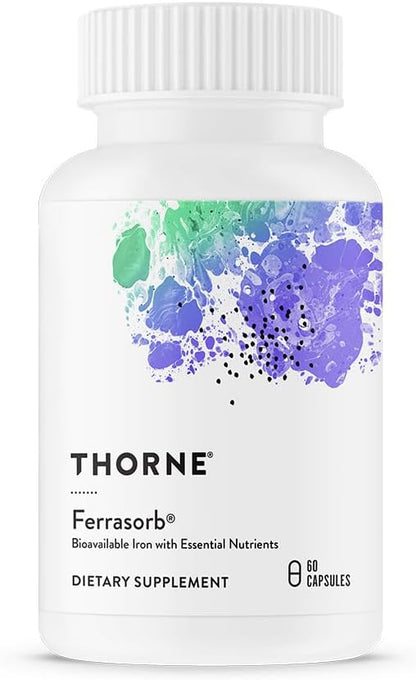 THORNE Ferrasorb - 36 mg Iron with Essential Nutrients - Complete Blood Support Formula* - Elemental Iron, Folate, B and C Vitamins for Optimal Absorption - Gluten-Free - 60 Capsules - Nirvana Guru