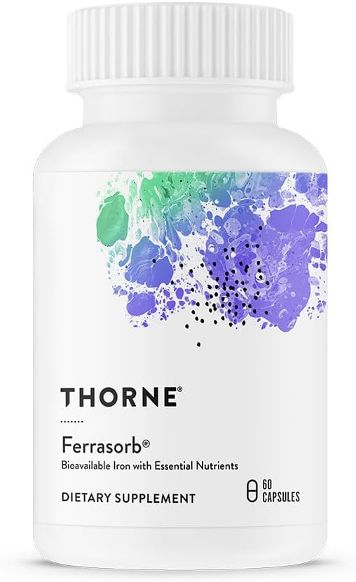THORNE Ferrasorb - 36 mg Iron with Essential Nutrients - Complete Blood Support Formula* - Elemental Iron, Folate, B and C Vitamins for Optimal Absorption - Gluten-Free - 60 Capsules - Nirvana Guru