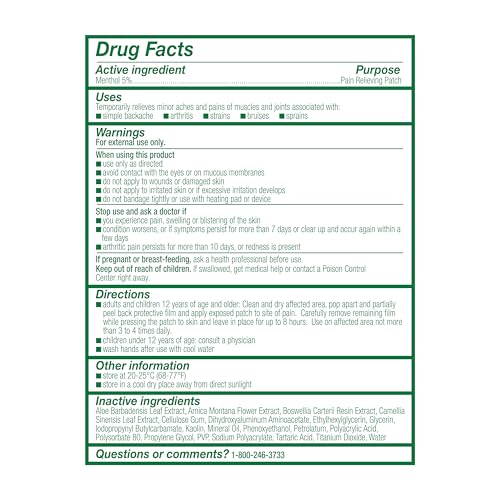Biofreeze Large Pain Relief Patches, Menthol Pain Patches for Lower Back, Neck, Knee, & Shoulder, Comfortable & Flexible Fabric Stays in Place, FSA Eligible, 5 ct