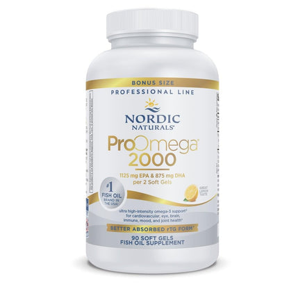 Nordic Naturals ProOmega 2000, Lemon Flavor - 120 Soft Gels - 2150 mg Omega-3 - Ultra High-Potency Fish Oil - EPA & DHA - Promotes Brain, Eye, Heart, & Immune Health - Non-GMO - 60 Servings - Nirvana Guru