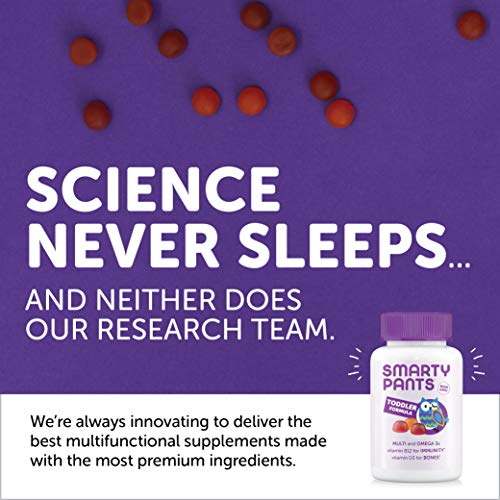 SmartyPants Toddler Multivitamin Gummies - Improved Formula: Omega 3 (DHA/EPA), Vitamins D3, C, Vitamin B12, B6, A, K & Zinc, Biotin, Gluten Free, Three Fruit Flavors, 60 Count (30 Day Supply) Nirvana Guru