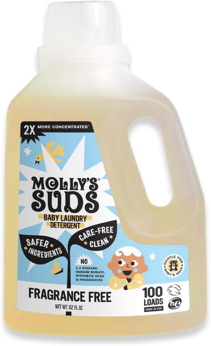 Molly's Suds Liquid Laundry Detergent | Clean Laundry Detergent Soap for Sensitive Skin | 2x Concentrated, High Efficiency (HE) | Unscented - 100 Loads Nirvana Guru