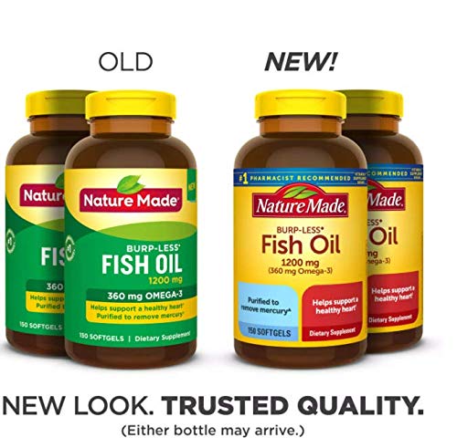 Nature Made Burp Less Fish Oil Omega 3 Supplements, 1200 mg Softgels, Omega 3 Fish Oil for Healthy Heart Support, 300 Softgels, 150 Day Supply - Nirvana Guru