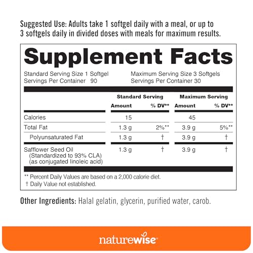 NatureWise CLA 1300 - 95% Active Conjugated Linoleic Acid for Women and Men, Not Stimulating, Supports Weight & Fitness Goals - Non-GMO, Gluten Free - 180 Softgels[2-Month Supply] - Nirvana Guru