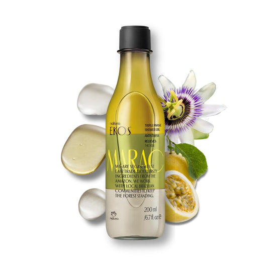 natura - Ekos Maracujá Triple Phase Shower Oil - Calming In-Shower or Bath Oil - Scented - Skin Moisturizer - Vegan Skin Care - Brazilian Beauty Secrets - Self Care - 6.7 fl oz (200ml) - Nirvana Guru