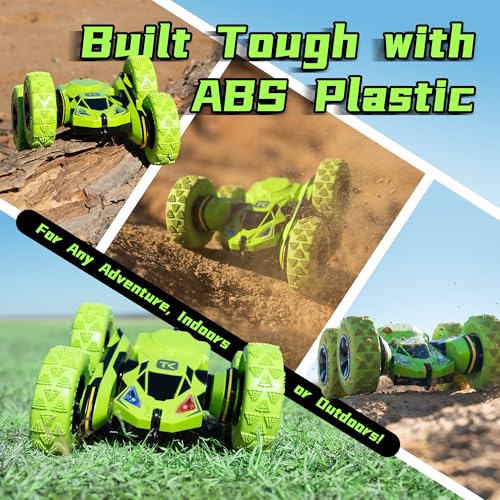 Threeking RC Stunt Cars Remote Control Car Double-Sided Driving 360-degree Flips Rotating Car Toy, Green Nirvana Guru