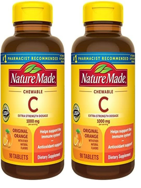 Nature Made Extra Strength Dosage Chewable Vitamin C 1000 mg per serving, Dietary Supplement for Immune Support, 90 Tablets, 45 Day Supply - Nirvana Guru