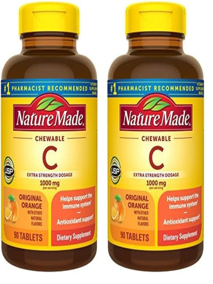 Nature Made Extra Strength Dosage Chewable Vitamin C 1000 mg per serving, Dietary Supplement for Immune Support, 90 Tablets, 45 Day Supply - Nirvana Guru