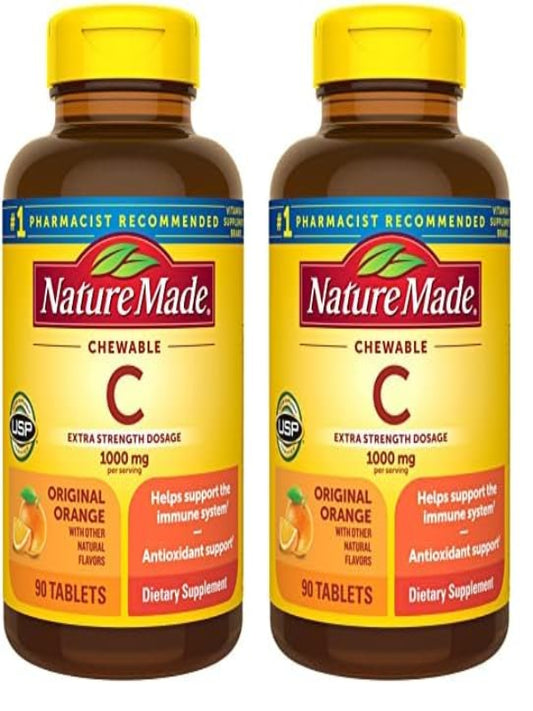 Nature Made Extra Strength Dosage Chewable Vitamin C 1000 mg per serving, Dietary Supplement for Immune Support, 90 Tablets, 45 Day Supply - Nirvana Guru