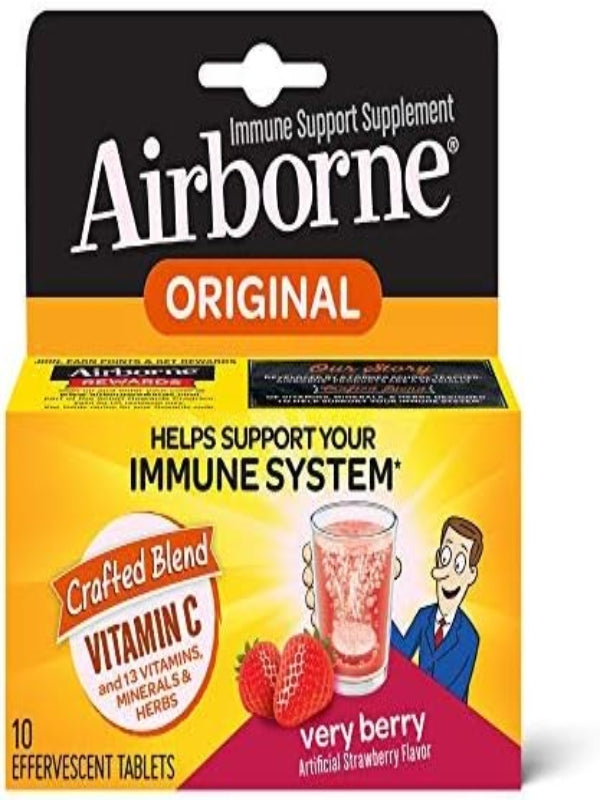 Airborne Very Berry Effervescent Tablets, 10 count - 1000mg of Vitamin C - Immune Support Supplement (Pack of 2) Nirvana Guru