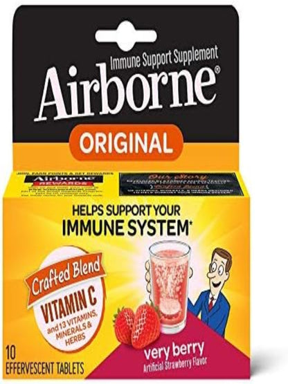 Airborne Very Berry Effervescent Tablets, 10 count - 1000mg of Vitamin C - Immune Support Supplement (Pack of 2) Nirvana Guru