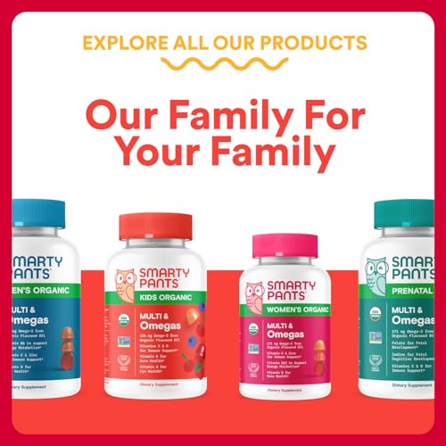 SmartyPants Organic Kids Multivitamin Gummies: Probiotics, Omega 3 (ALA), Vitamin D3, C, Vitamin B12, B6, A, K & Zinc for Immune Support, Biotin, Three Fruit Flavors, 120 Count (30 Day Supply) Nirvana Guru