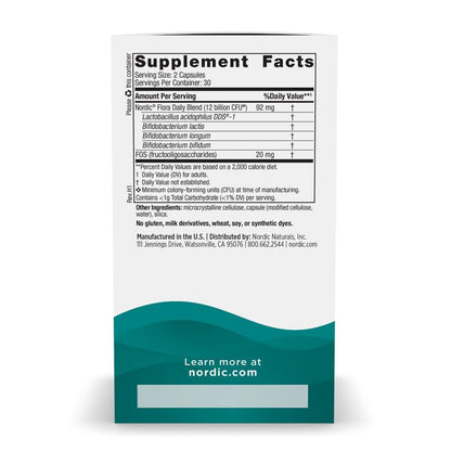 Nordic Naturals Nordic Flora Probiotic Daily - 60 Capsules - 4 Probiotic Strains with 12 Billion Cultures - Optimal Wellness, Immune Support, Digestive Health - Non-GMO, Vegan - 30 Servings - Nirvana Guru