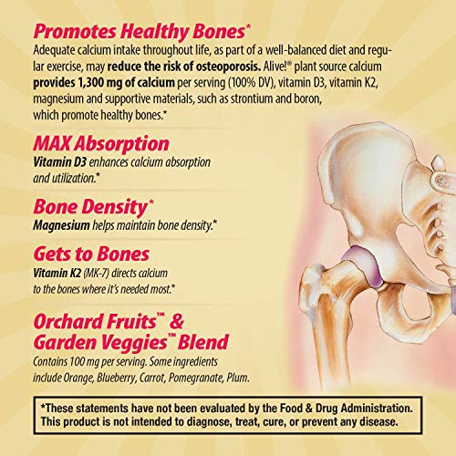 Nature's Way Alive! Calcium Max Absorption, Bone Support*, Plant Source Calcium, Vitamin D3 & K2, Magnesium, 120 Tablets (Packaging May Vary) - Nirvana Guru