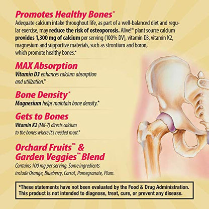 Nature's Way Alive! Calcium Max Absorption, Bone Support*, Plant Source Calcium, Vitamin D3 & K2, Magnesium, 120 Tablets (Packaging May Vary) - Nirvana Guru
