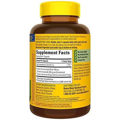 Nature Made Turmeric Curcumin 500 mg, Herbal Supplement for Antioxidant Support, 120 Capsules, 120 Day Supply - Nirvana Guru