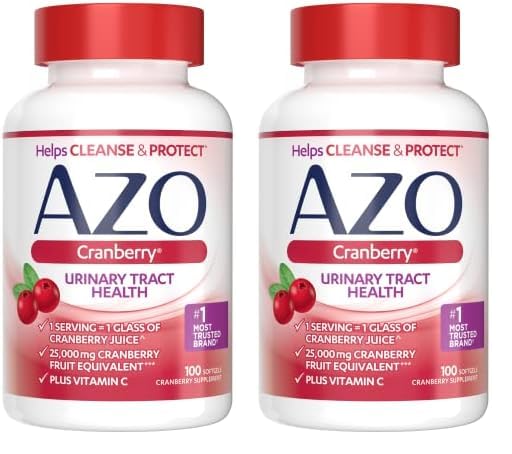 AZO Cranberry Supplement, Made with Concentrated Whole Fruit Cranberry Powder to Help Cleanse and Protect the Urinary Tract*, Sugar Free Cranberry Pills, Non-GMO, 100 Softgels