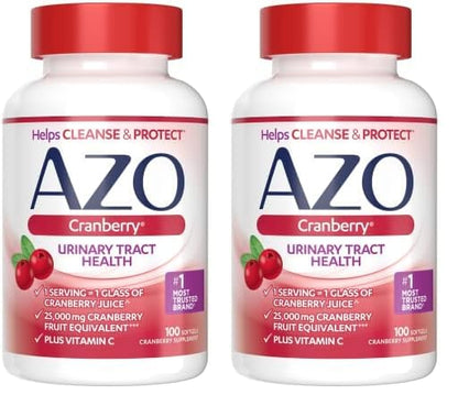 AZO Cranberry Supplement, Made with Concentrated Whole Fruit Cranberry Powder to Help Cleanse and Protect the Urinary Tract*, Sugar Free Cranberry Pills, Non-GMO, 100 Softgels
