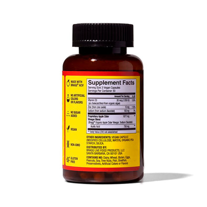 Bragg Apple Cider Vinegar Capsules with Vitamin D and Zinc - 90 Capsules - Supports The Immune System - Nirvana Guru