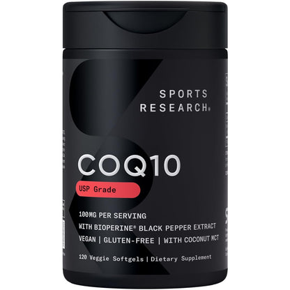 Sports Research CoQ10 200mg Capsules - Premium Coenzyme 10 Supplement with Coconut MCT Oil - Vegan Certified, Non-GMO Verified & Gluten Free - 90 Veggie Softgels - Nirvana Guru