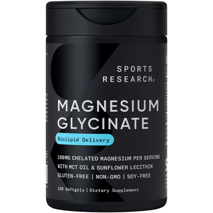 Sports Research® Magnesium Glycinate - Supports Restful Sleep & Enzymatic Processes - 160 mg Chelated Magnesium - Vegan Capsule - 90 Count - Nirvana Guru