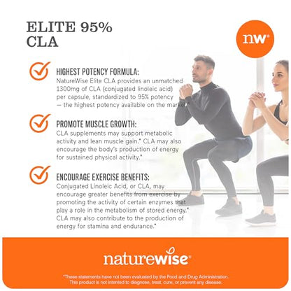 NatureWise CLA 1300 - 95% Active Conjugated Linoleic Acid for Women and Men, Not Stimulating, Supports Weight & Fitness Goals - Non-GMO, Gluten Free - 180 Softgels[2-Month Supply] - Nirvana Guru