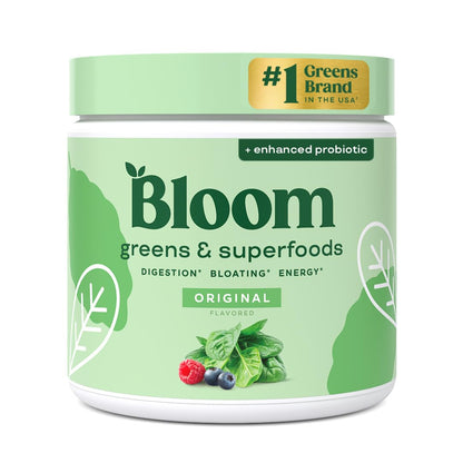 Bloom Nutrition Greens and Superfoods Powder for Digestive Health, Greens Powder, Digestive Enzymes, Probiotics, Spirulina, Chlorella for Bloating & Gut Support, Green Juice, 30 SVG, Strawberry Kiwi