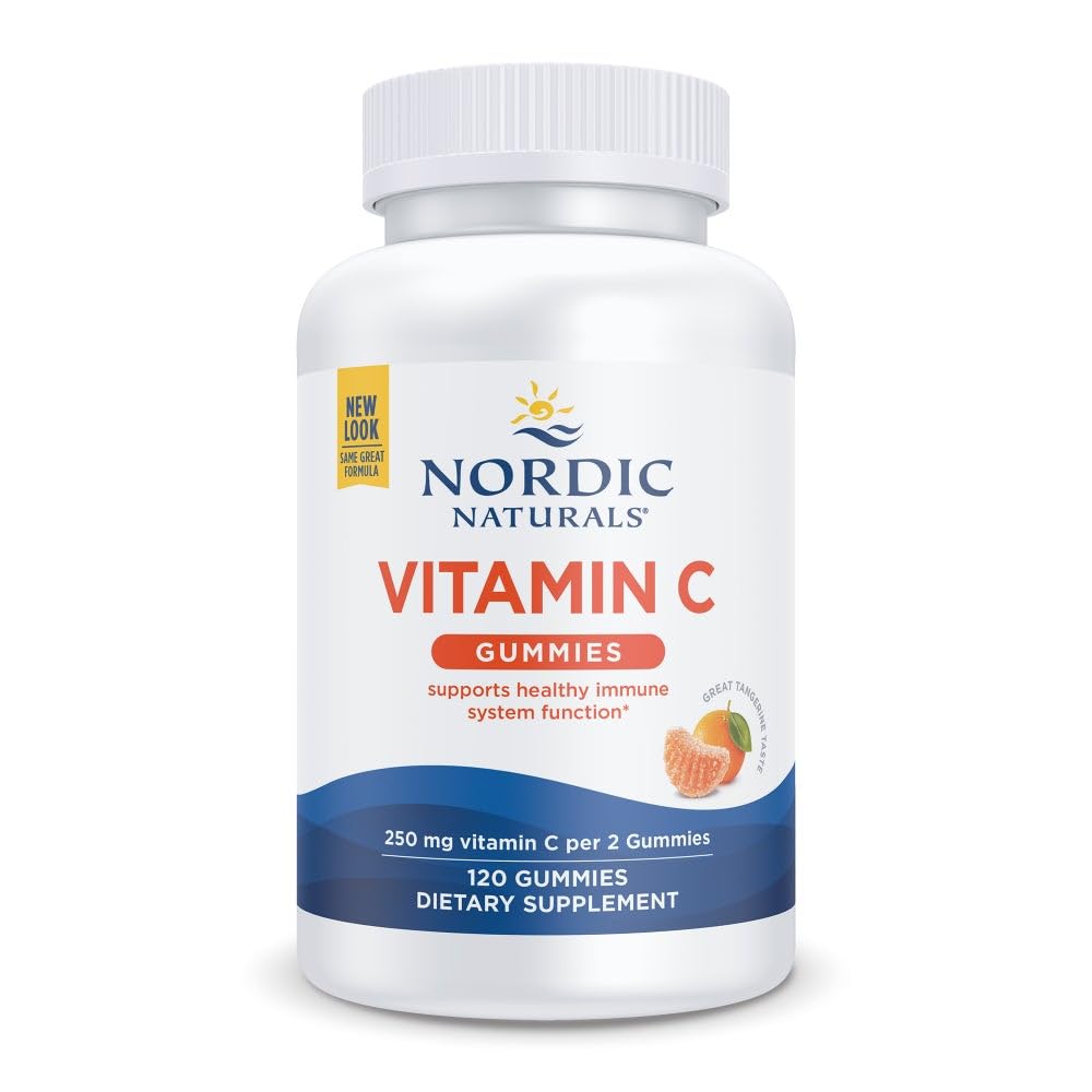 Nordic Naturals Vitamin C Gummies, Tart Tangerine - 120 Gummies - 250 mg Vitamin C - Immune Support, Antioxidant Protection, Child Growth & Development - Non-GMO, Vegan - 60 Servings - Nirvana Guru