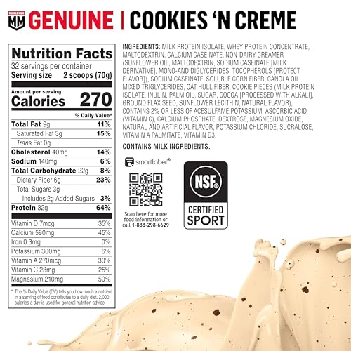 Muscle Milk Genuine Protein Powder, Chocolate, 1.93 Pounds, 13 Servings, 32g Protein, 2g Sugar, Calcium, Vitamins A, C & D, NSF Certified for Sport, Energizing Snack, Packaging May Vary Nirvana Guru