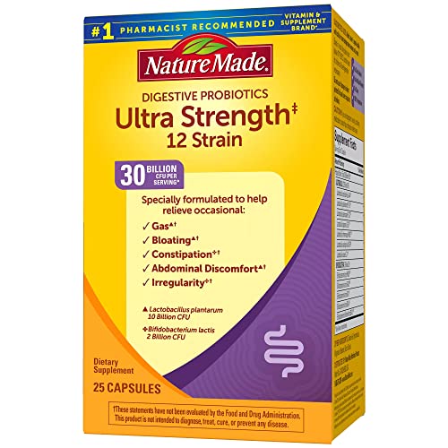 Nature Made Ultra Strength 12 Strain Digestive Probiotics, Probiotics for Women and Men, 25 Probiotic Capsules, 25 Day Supply - Nirvana Guru