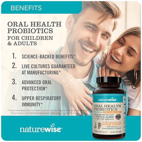 NatureWise Oral Probiotics for Teeth & Gums & Fresh Breath* - Chewable Sugar-Free Mint Tablet - Dental Support for Kids & Adults w/ BLIS K12 & M18 - Non-GMO - 50 Count[50-Day Supply] - Nirvana Guru