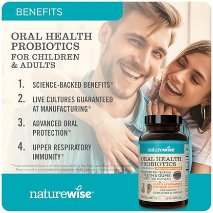 NatureWise Oral Probiotics for Teeth & Gums & Fresh Breath* - Chewable Sugar-Free Mint Tablet - Dental Support for Kids & Adults w/ BLIS K12 & M18 - Non-GMO - 50 Count[50-Day Supply] - Nirvana Guru