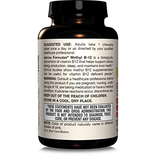 Jarrow Formulas Extra Strength Methyl B-12, Dietary Supplement for Cellular Energy Production, 100 Lemon-Flavored Chewable Tablets, Up to a 100 Day Supply - Nirvana Guru