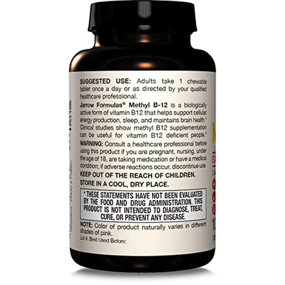 Jarrow Formulas Extra Strength Methyl B-12, Dietary Supplement for Cellular Energy Production, 100 Lemon-Flavored Chewable Tablets, Up to a 100 Day Supply - Nirvana Guru