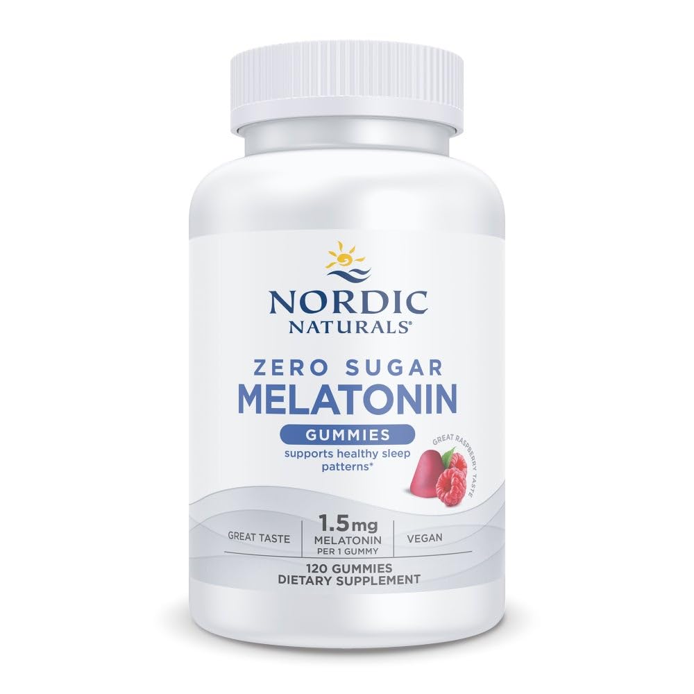 Nordic Naturals Zero Sugar Melatonin Gummies, Raspberry - 120 Gummies - 1.5 mg Melatonin - Great Taste - Restful Sleep, Antioxidant Support - Non-GMO, Vegan - 120 Servings - Nirvana Guru