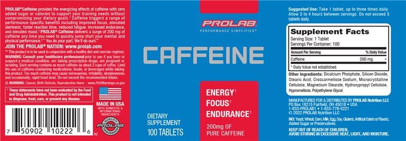 ProLab Caffeine Tablets 100 Count