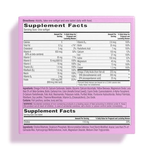 ONE A DAY Women’s Prenatal Advanced Complete Multivitamin with Brain Support* with Choline, Folic Acid, Omega-3 DHA & Iron for Pre, During & Post Pregnancy, 60+60 Ct (120 Total) (Packaging May Vary) Nirvana Guru