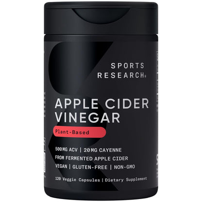 Sports Research Apple Cider Vinegar with Cayenne Pepper | Made from Organic Fermented Apple Cider - Non-GMO Project Verified & Vegan Certified (120 Veggie Capsules) - Nirvana Guru