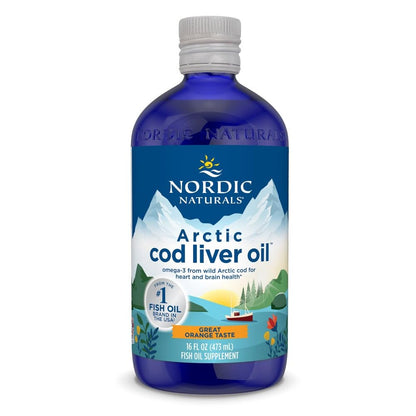 Nordic Naturals Arctic Cod Liver Oil, Orange - 16 oz - 1060 mg Total Omega-3s with EPA & DHA - Heart & Brain Health, Healthy Immunity, Overall Wellness - Non-GMO - 96 Servings - Nirvana Guru