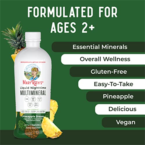 MaryRuth's Liquid Nighttime Multimineral | NO Melatonin | Bedtime Routine | Magnesium Citrate | Calcium | Zinc | Vitamin D3| Available in 4 Flavors | Vegan | Sugar Free | Gluten Free | 32 Oz - Nirvana Guru