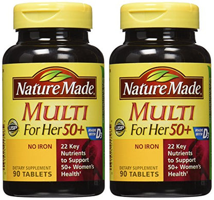 Nature Made Multivitamin For Her 50+ with No Iron, Womens Multivitamin for Daily Nutritional Support, Multivitamin for Women, 90 Tablets, 90 Day Supply - Nirvana Guru