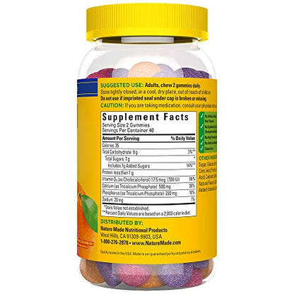 Nature Made Calcium Gummies 500 mg Per Serving with Vitamin D3, Dietary Supplement for Bone Support, 80 Gummies, 40 Day Supply Nirvana Guru
